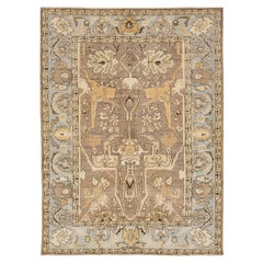Modern Oushak Style Allover Wool Rug Hand knotted In Light Brown