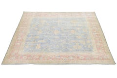 Modern Oushak Style Area Rug – Hand-Knotted Wool – Muted Blue, Soft Peach & Sand