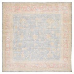 Modern Oushak Style Area Rug – Hand-Knotted Wool – Muted Blue, Soft Peach & Sand