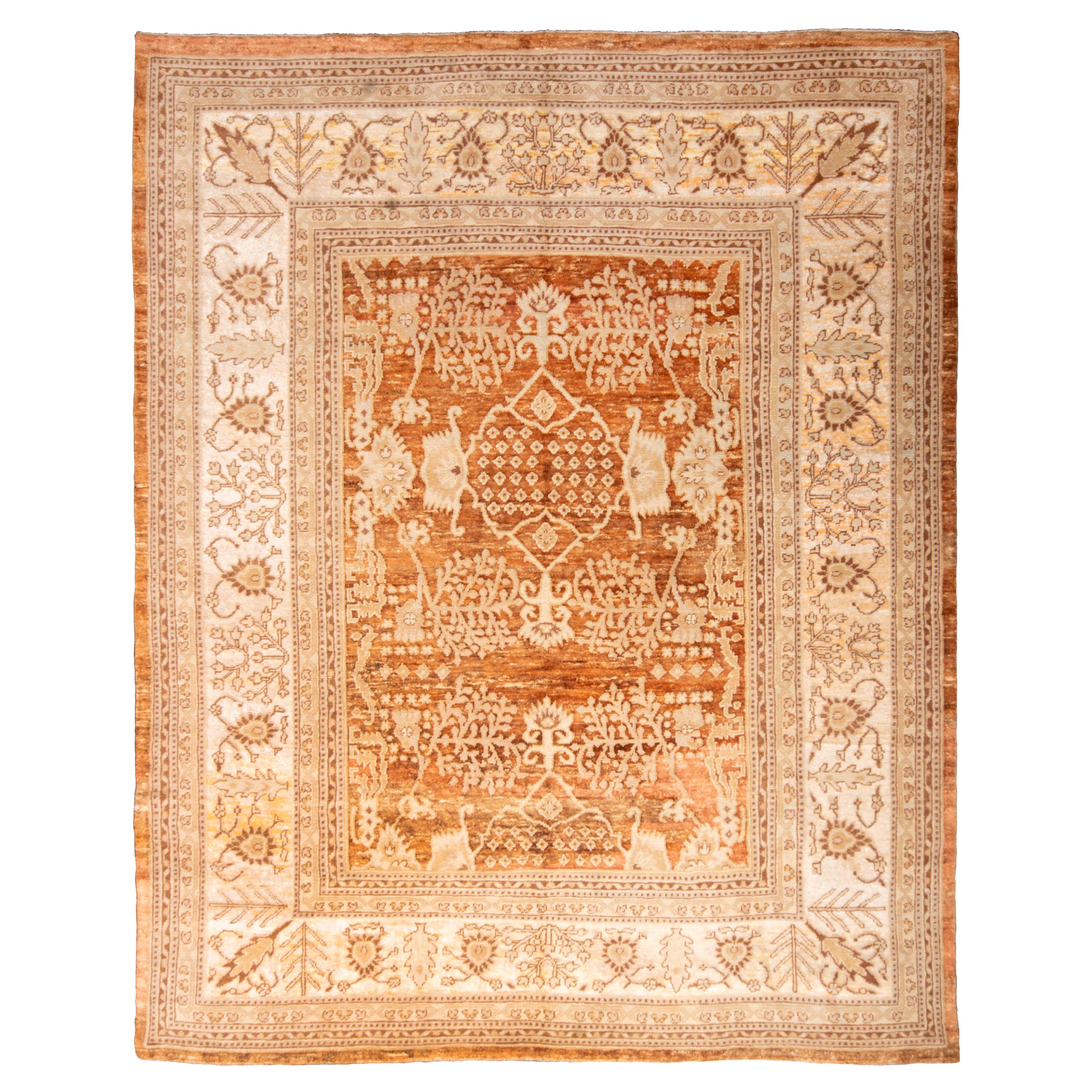 Rug & Kilim's Modern Oushak Style Copper and Beige Silk Rug For Sale