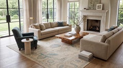 Modern Oushak Style Hand-Knotted Wool Area Rug in Neutral Beige & Soft Teal