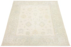 Modern Oushak Style Hand-Knotted Wool Area Rug – Ivory & Sage Transitional 12x15