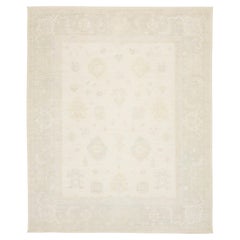 Modern Oushak Style Hand-Knotted Wool Area Rug – Ivory & Sage Transitional 12x15