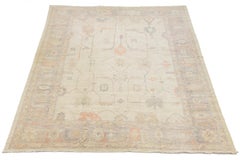 Modern Oushak Style Hand-Knotted Wool Area Rug – Muted Cream, Sage, & Soft Coral