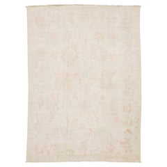 Modern Oushak Style Hand-Knotted Wool Area Rug – Muted Floral Design in Cream
