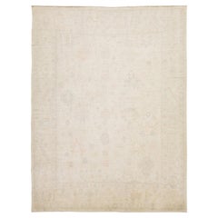 Modern Oushak Style Hand-Knotted Wool Area Rug – Muted Neutral Palette 12x15