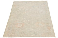 Tappeto moderno in lana annodato a mano in stile Oushak con disegno floreale in terracotta