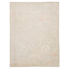 Tappeto moderno in lana annodato a mano in stile Oushak con disegno floreale in terracotta