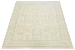 Moderner handgeknüpfter Wollteppich im Oushak-Stil - Blasses Elfenbein & Sanfte Sage 9x12