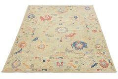 Tappeto moderno in lana annodato a mano in stile Oushak - Sage Green & Multi 12x16