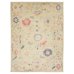 Tappeto moderno in lana annodato a mano in stile Oushak - Sage Green & Multi 12x16