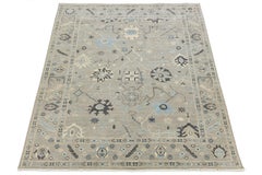 Alfombra moderna de lana anudada a mano estilo Oushak - Diseño floral en salvia y pizarra 9x12