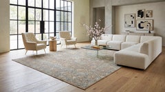 Alfombra de lana tejida a mano de estilo Oushak moderno en tonos tierra, gris pardo, salvia y terracota
