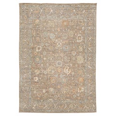 Modern Oushak Style Hand-Knotted Wool Rug in Earthy Taupe, Sage & Terracotta