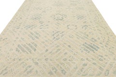 Moderner Oushak Stil Handgeknüpfter Wollteppich - Elfenbein & Sage Geometrisches Design 9x13