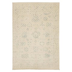 Moderner Oushak Stil Handgeknüpfter Wollteppich - Elfenbein & Sage Geometrisches Design 9x13