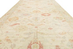 Moderner Oushak Stil Handgeknüpfter Wollteppich Gedämpftes Pastell Floral Transitional 12x24