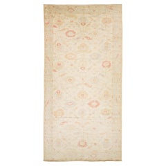Moderner Oushak Stil Handgeknüpfter Wollteppich Gedämpftes Pastell Floral Transitional 12x24