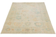 Modern Oushak Style Hand-Knotted Wool Rug - Pastel Floral & Citron