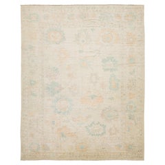 Modern Oushak Style Hand-Knotted Wool Rug - Pastel Floral & Citron