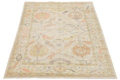 Modern Oushak Style Hand-Knotted Wool Rug - Pastel Floral Transitional Area Rug