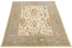 Tapis moderne en laine nouée à la main de style Oushak - Transitionnels neutres et tons de terre