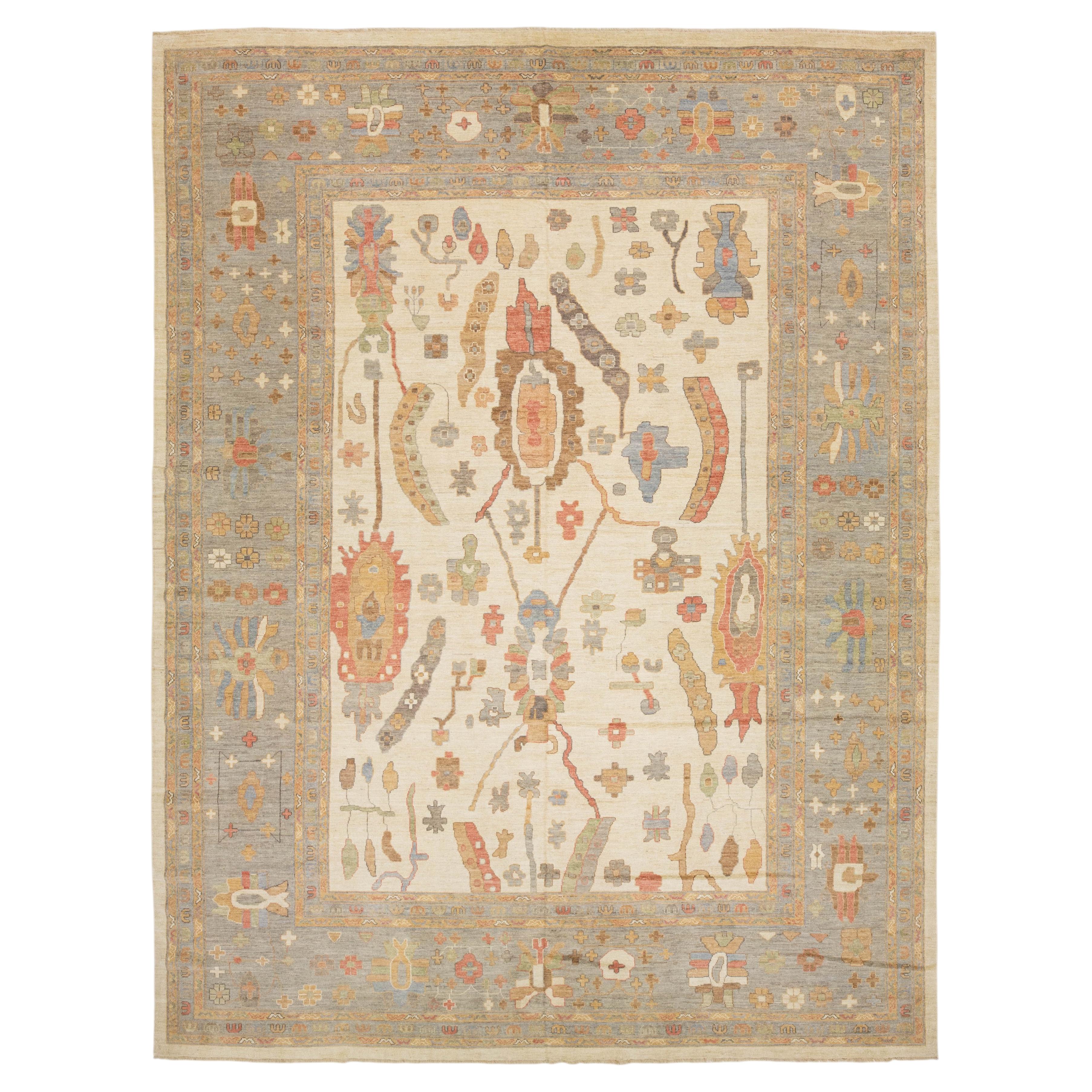 Modern Oushak Style Hand-Knotted Wool Rug – Transitional Neutrals & Earth Tones