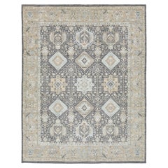 Alfombra moderna de estilo Oushak, tejida a mano con lana y seda, en azul pizarra y beige