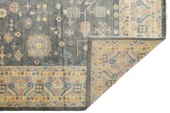 Modern Khotan Style Hand-Knotted Wool Rug Charcoal & Gold Transitional Area Rug