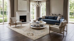 Modern Oushak Style Indian Wool Rug - Muted Beige, Soft Blue & Taupe Handmade