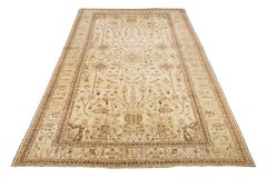 Modern Oushak Style Palace Sized Wool Rug Handmade In Beige With Floral Design