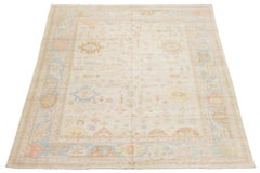 Modern Oushak Style Pastel Geometric Handmade Wool Rug 12x15