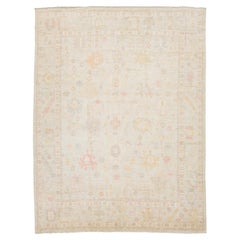 Modern Oushak Style Pastel Wool Rug – Soft Neutrals & Subtle Floral Motifs