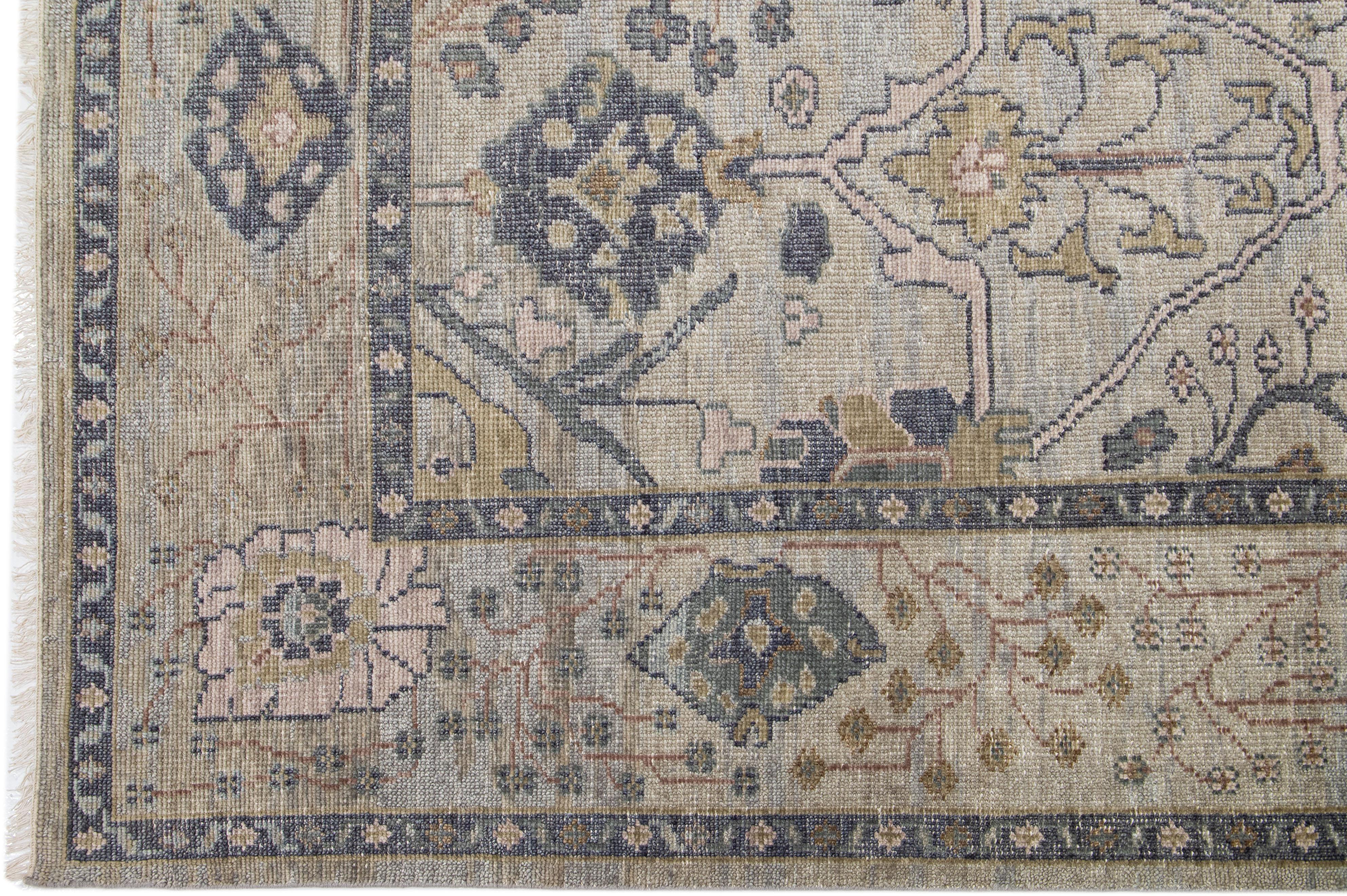 Modern Oushak Style Wool Rug Handmade with Allover Floral Motif in Grey In New Condition For Sale In Norwalk, CT