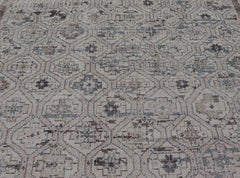 Modern Oushak Tribal Rug in Ivory with Light Blue and Brown Accents