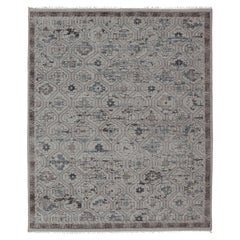 Modern Oushak Tribal Rug in Ivory with Light Blue and Brown Accents