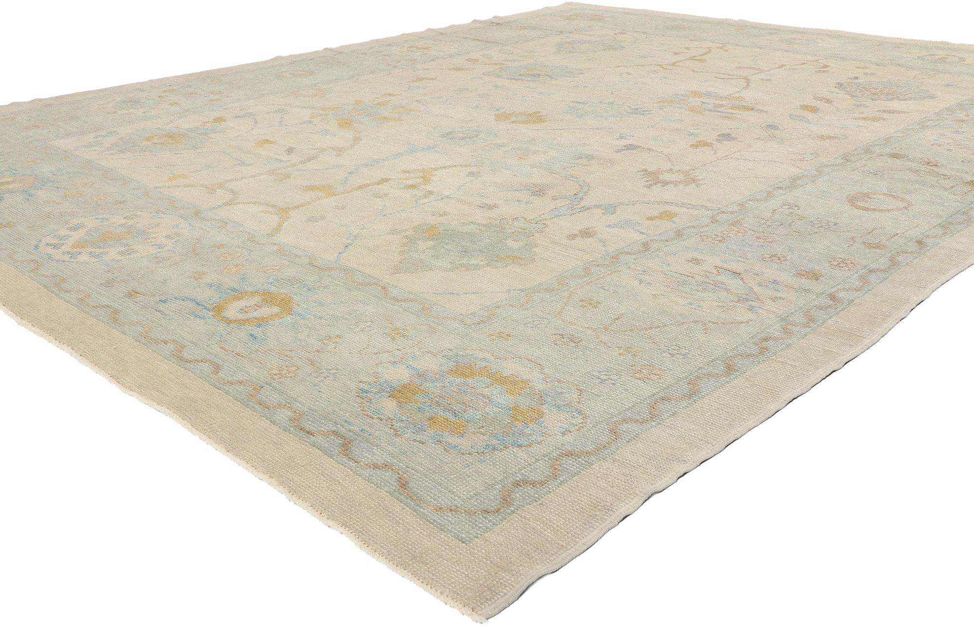 53612 New Modern Turkish Oushak Rug, 09'08 x 12'03. This hand-knotted wool Modern Turkish Oushak rug is an exemplar of understated elegance and serene beauty, making it a perfect complement to biophilic, organic modern, and coastal interior design