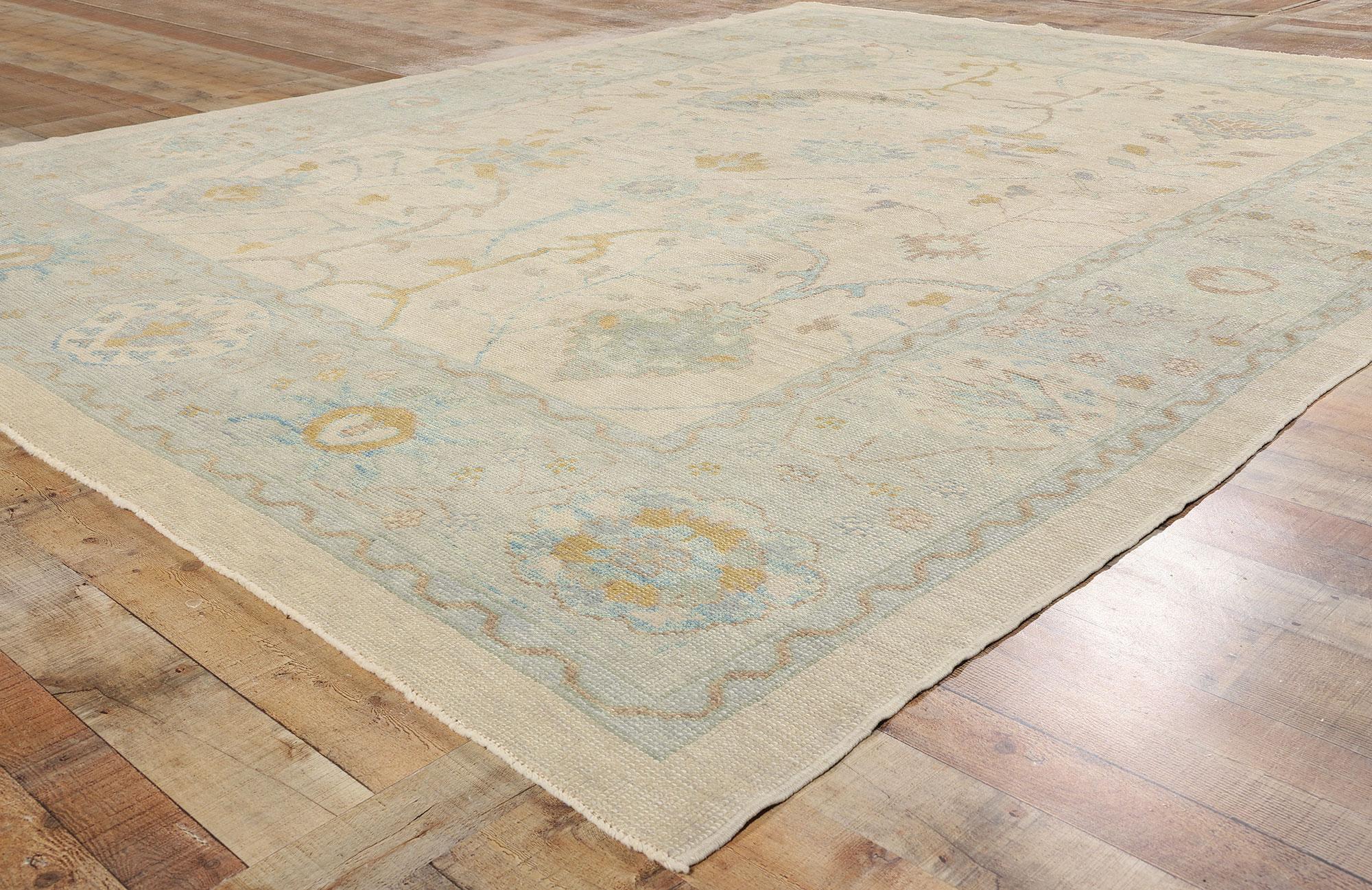 New Contemporary Organic Coastal Turkish Oushak Rug, 09'08 x 12'03 2