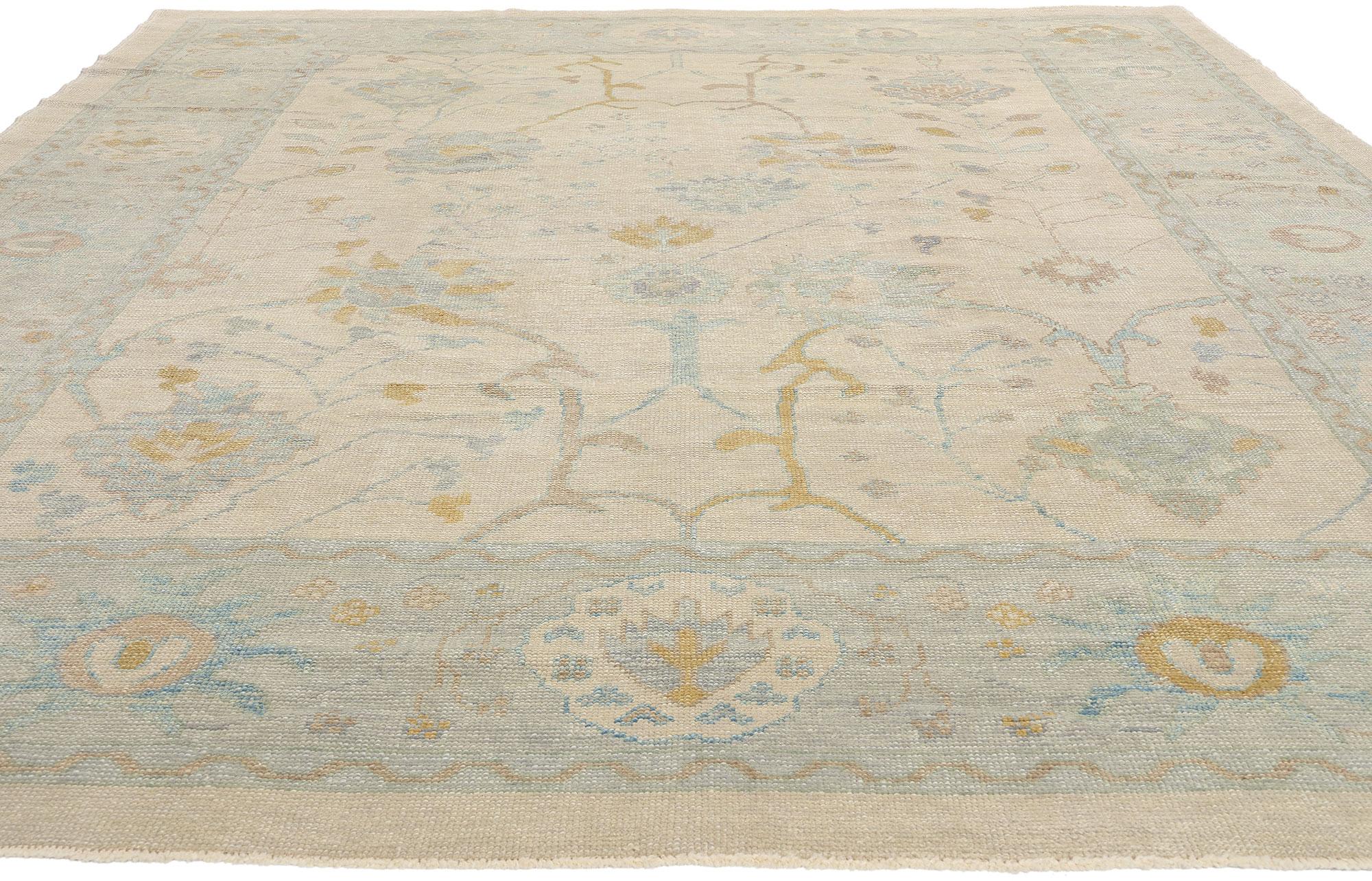 Hand-Knotted New Contemporary Organic Coastal Turkish Oushak Rug, 09'08 x 12'03