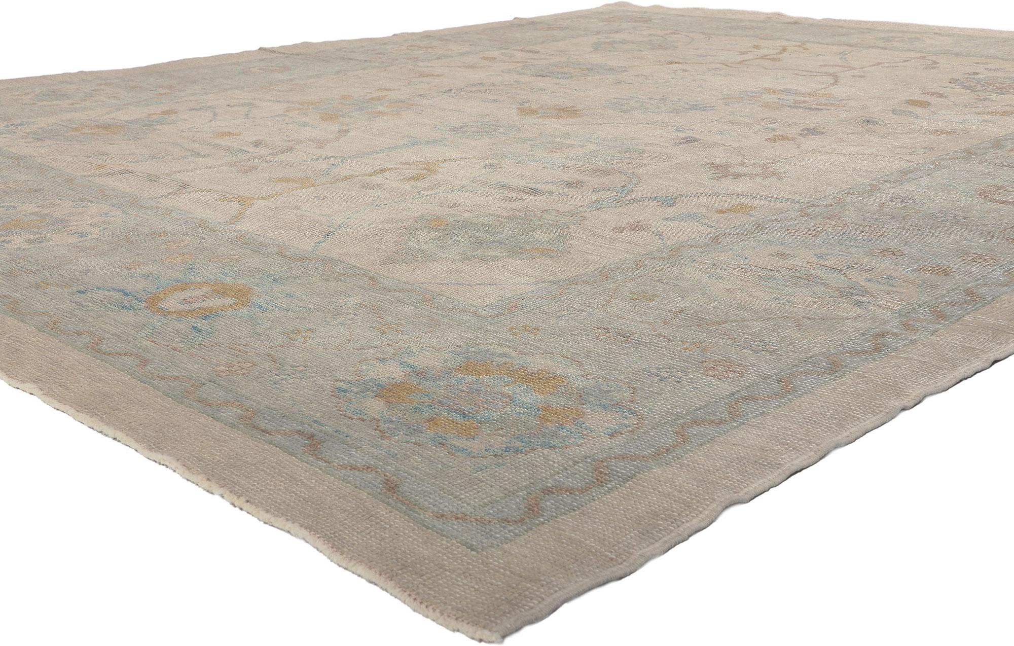 53612 Modern Oushak Turkish Rug, 09'08 x 12'03.
Biophilic Design meets quiet luxury in this hand-knotted wool modern Turkish Oushak rug. The nature-inspired design and soft earthy hues woven into this piece work together creating a natural and