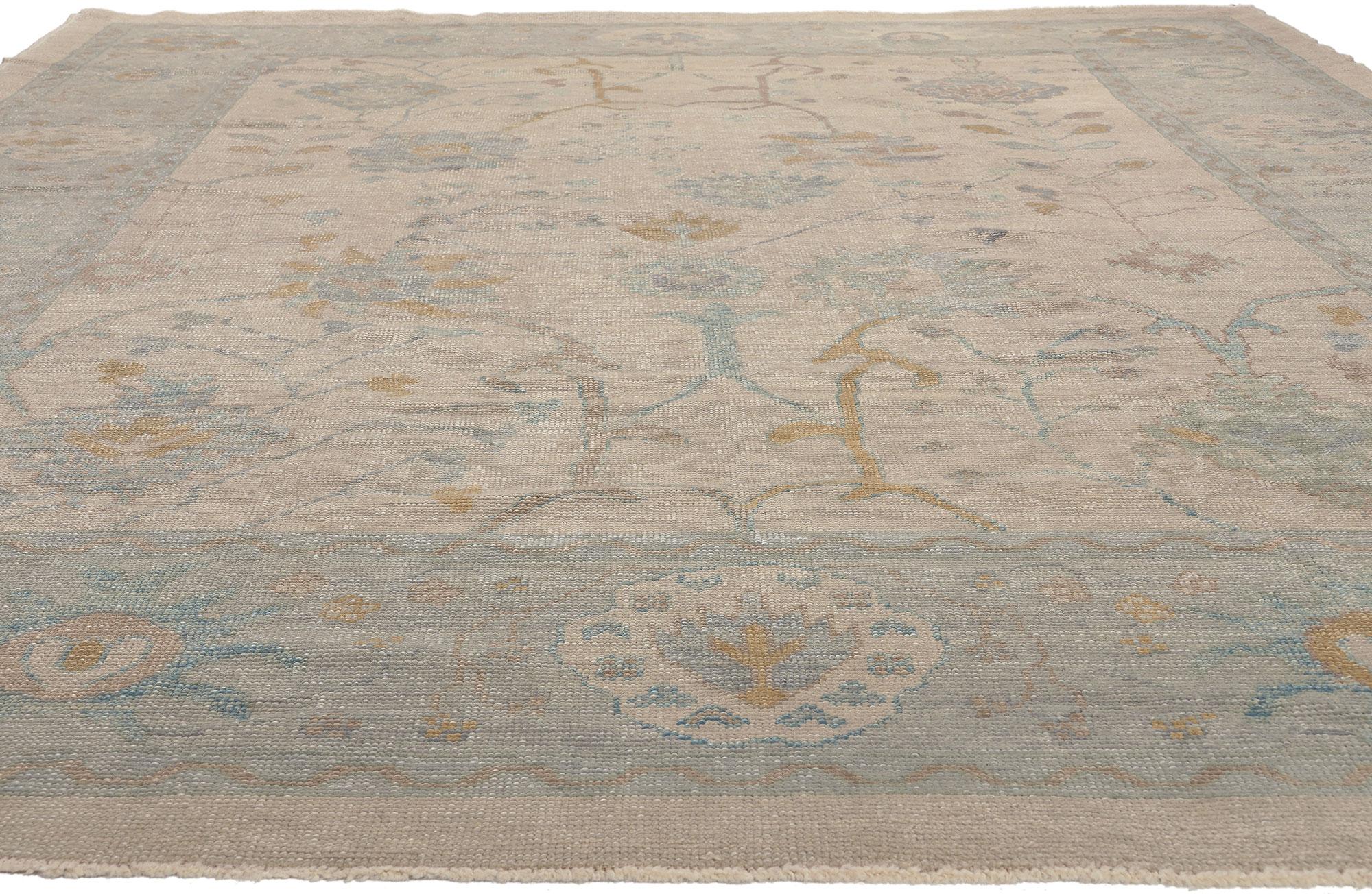Hand-Knotted Modern Oushak Turkish Rug, Biophilic Design Meets Quiet Luxury For Sale