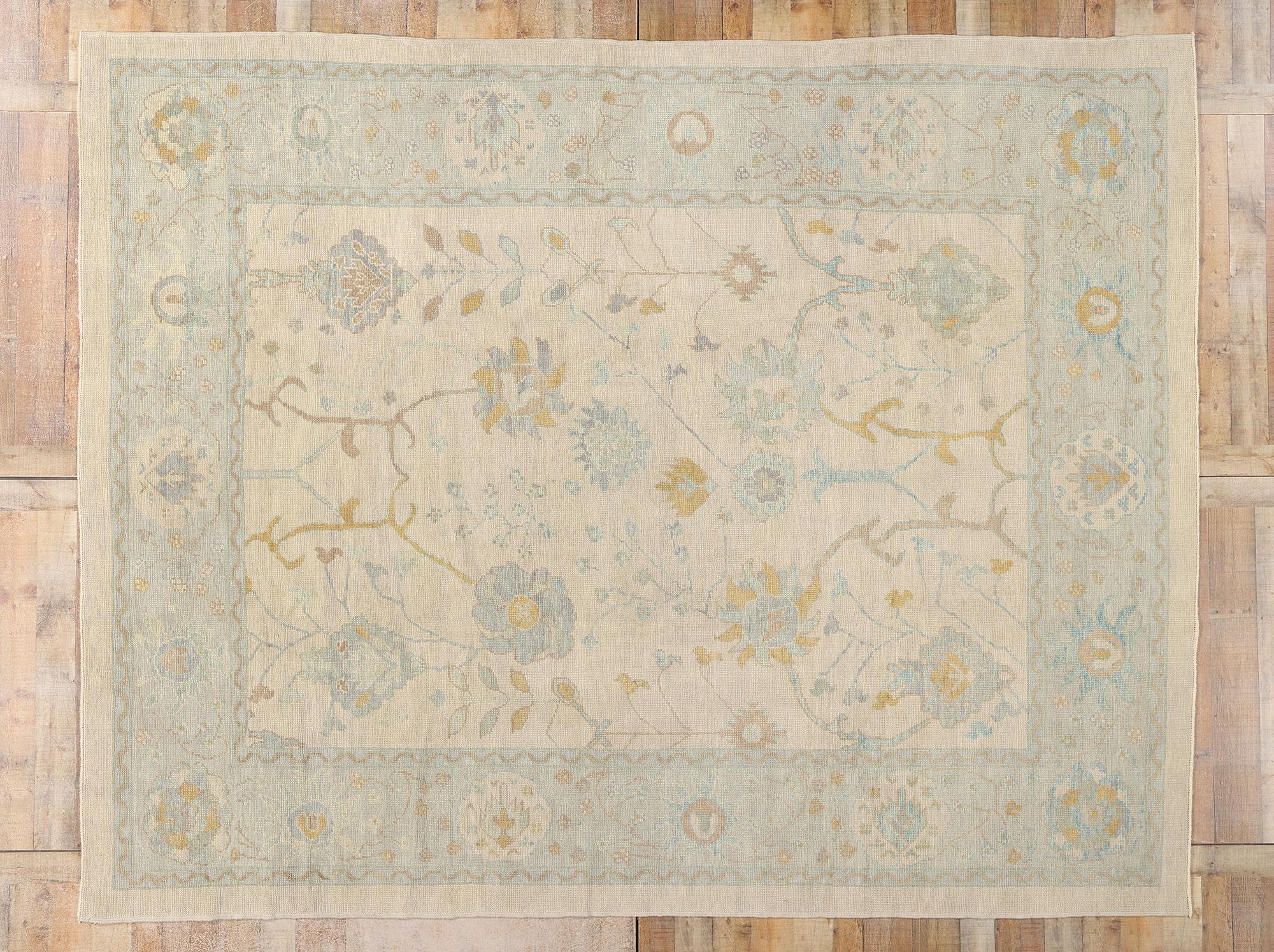 New Contemporary Organic Coastal Turkish Oushak Rug, 09'08 x 12'03 4