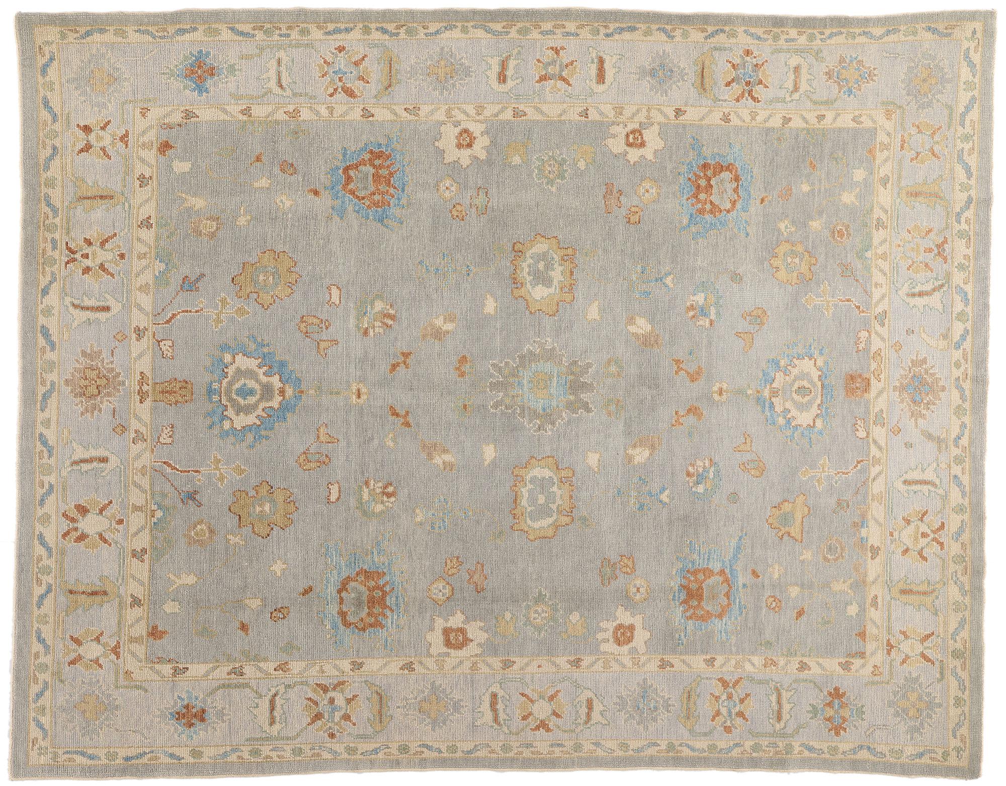 Zeitgenössischer türkischer Oushak-Teppich im atemberaubenden Küstenstil im Angebot 3