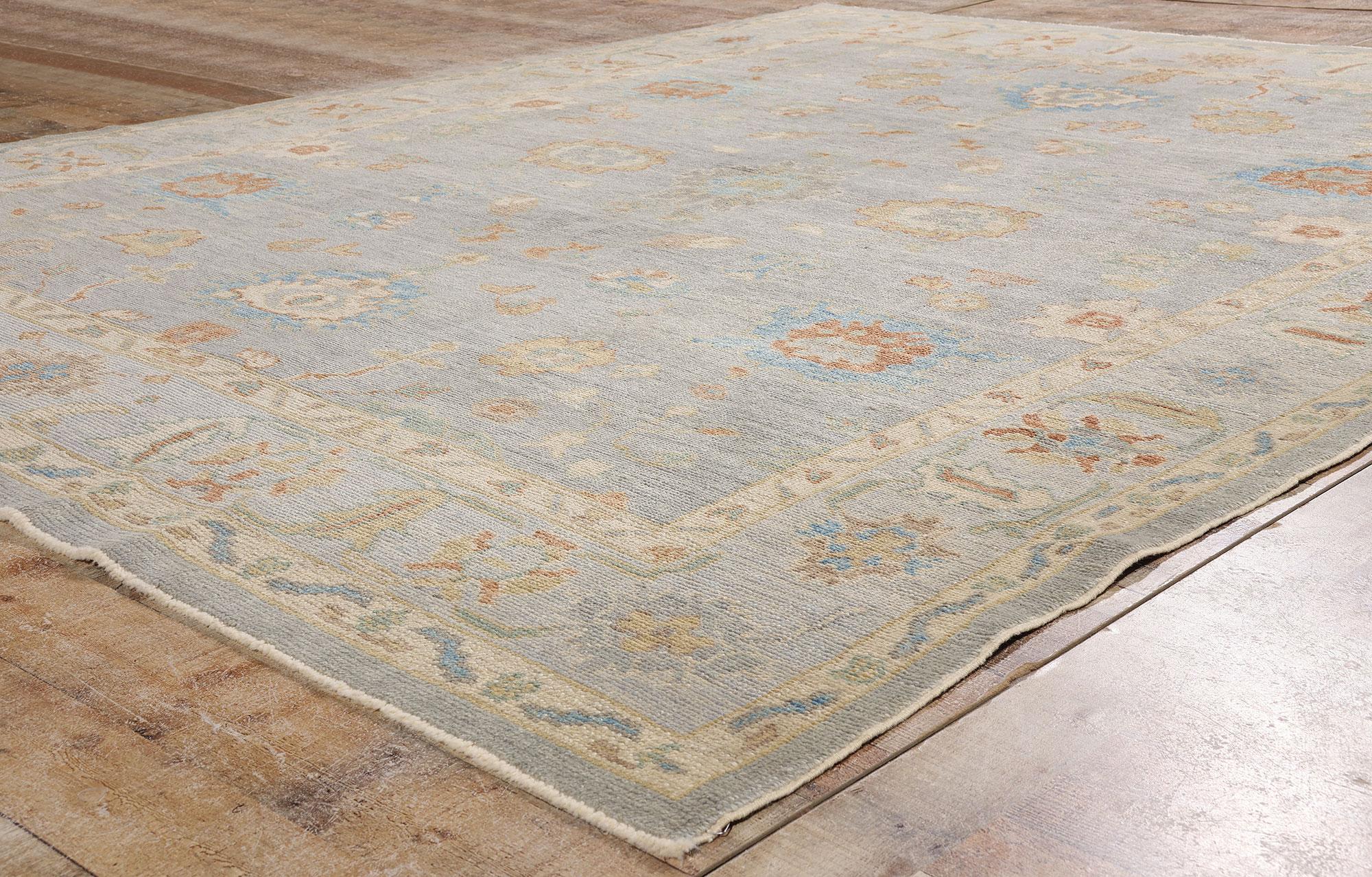 Zeitgenössischer türkischer Oushak-Teppich im atemberaubenden Küstenstil im Angebot 6