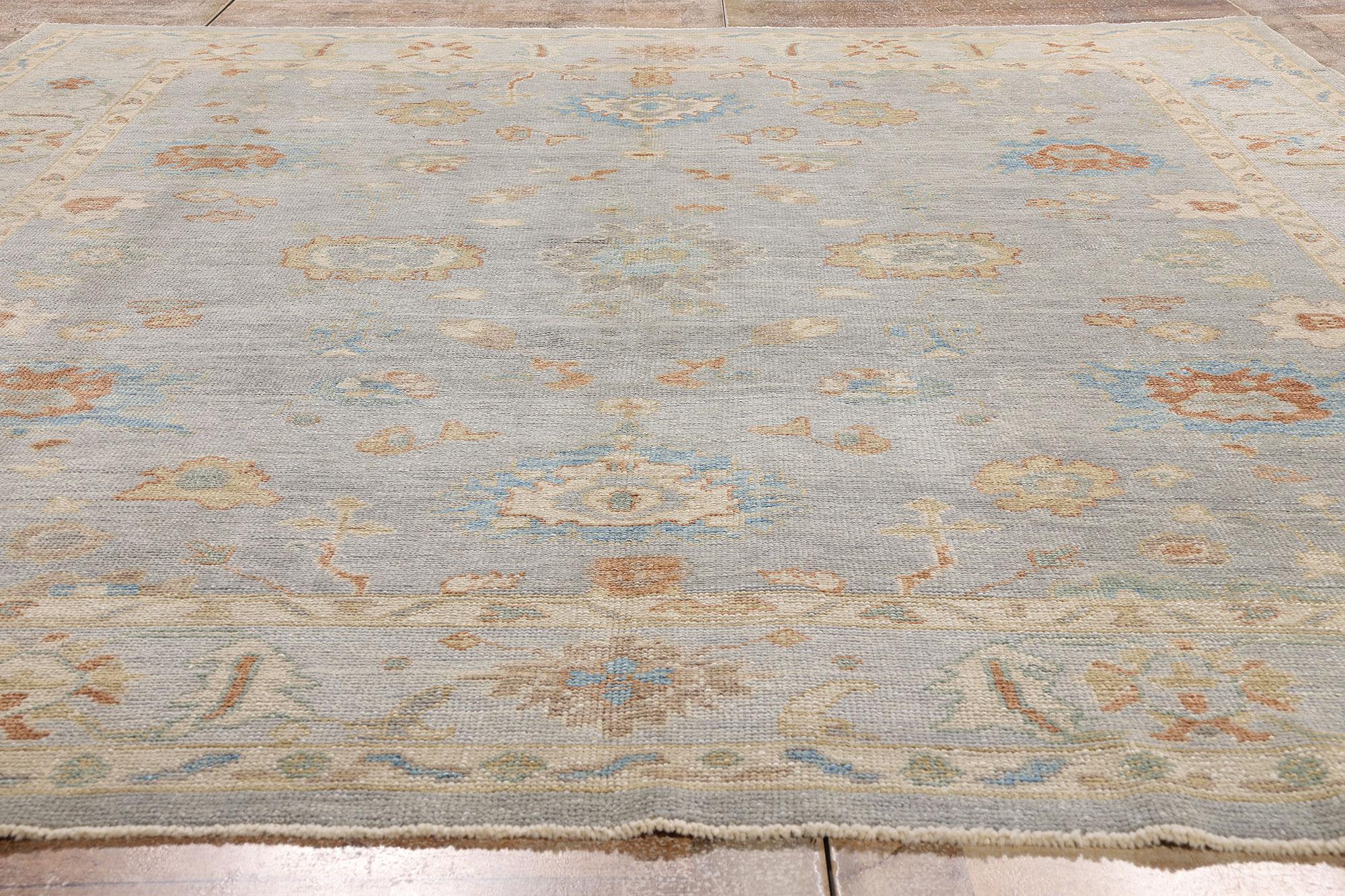 Zeitgenössischer türkischer Oushak-Teppich im atemberaubenden Küstenstil im Angebot 8