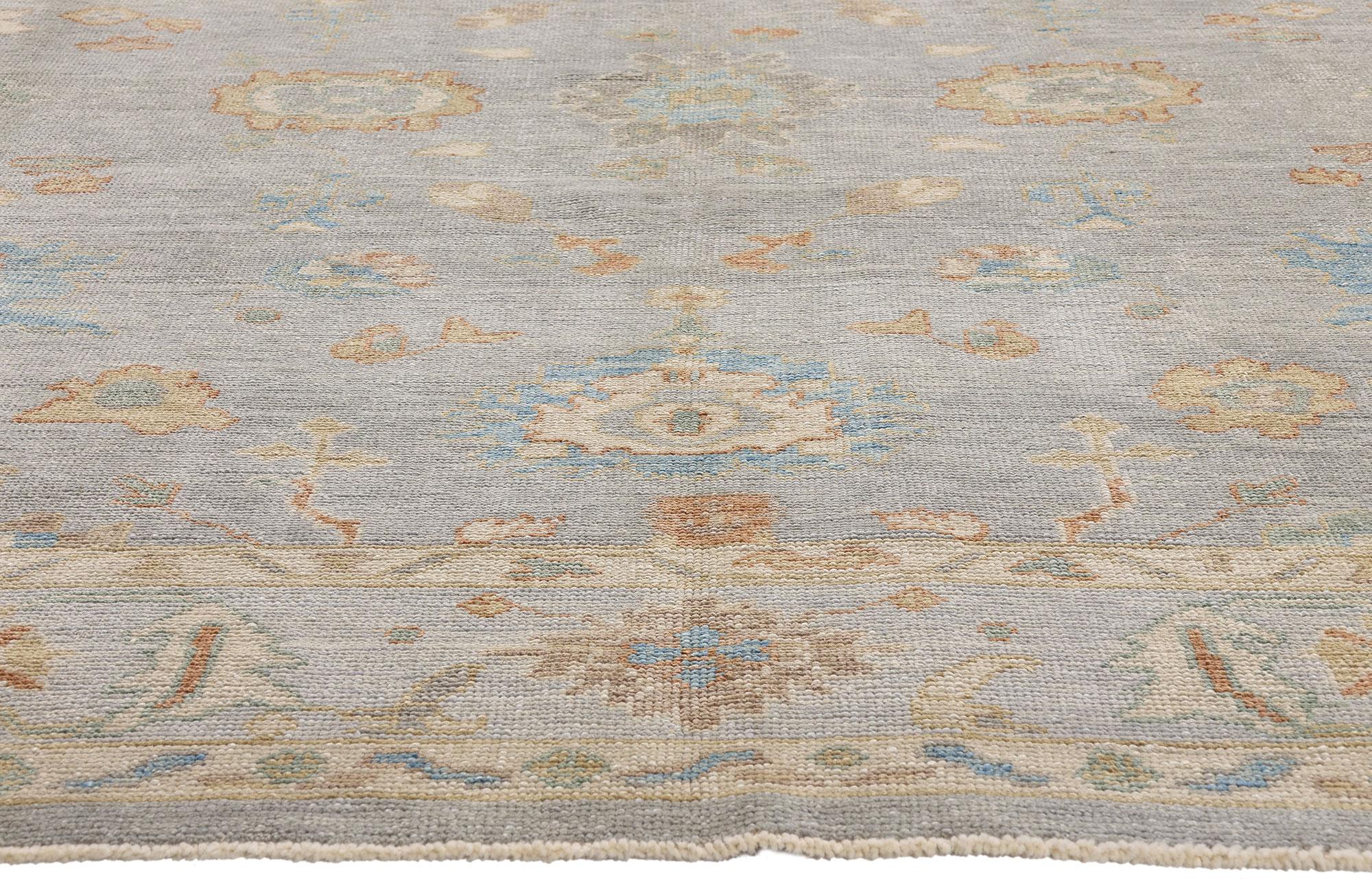 Zeitgenössischer türkischer Oushak-Teppich im atemberaubenden Küstenstil im Angebot 10