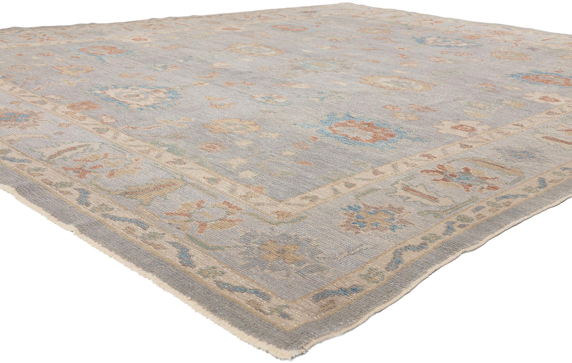 53431 Modern Oushak Turkish Rug, 09'02 x 11'07. 
Blending elements from the modern world with an organic earthy color palette, this hand knotted wool Turkish Oushak rug is poised to impress. The geometric print and earth-tone colors woven into this