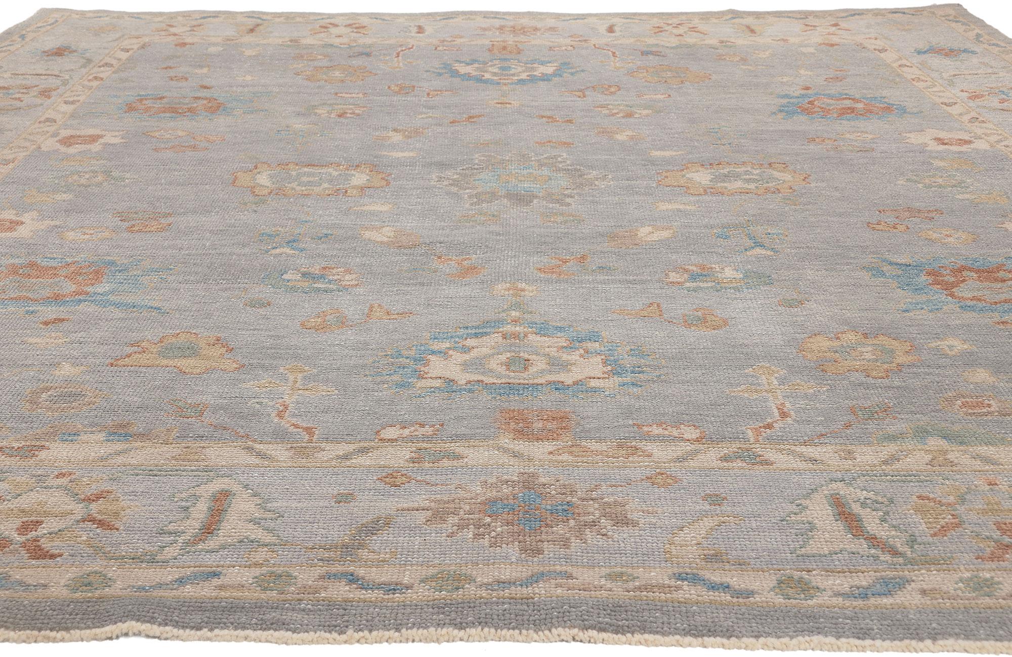 Hand-Knotted Modern Oushak Turkish Rug, Quiet Sophistication Meets Vintage Charm For Sale