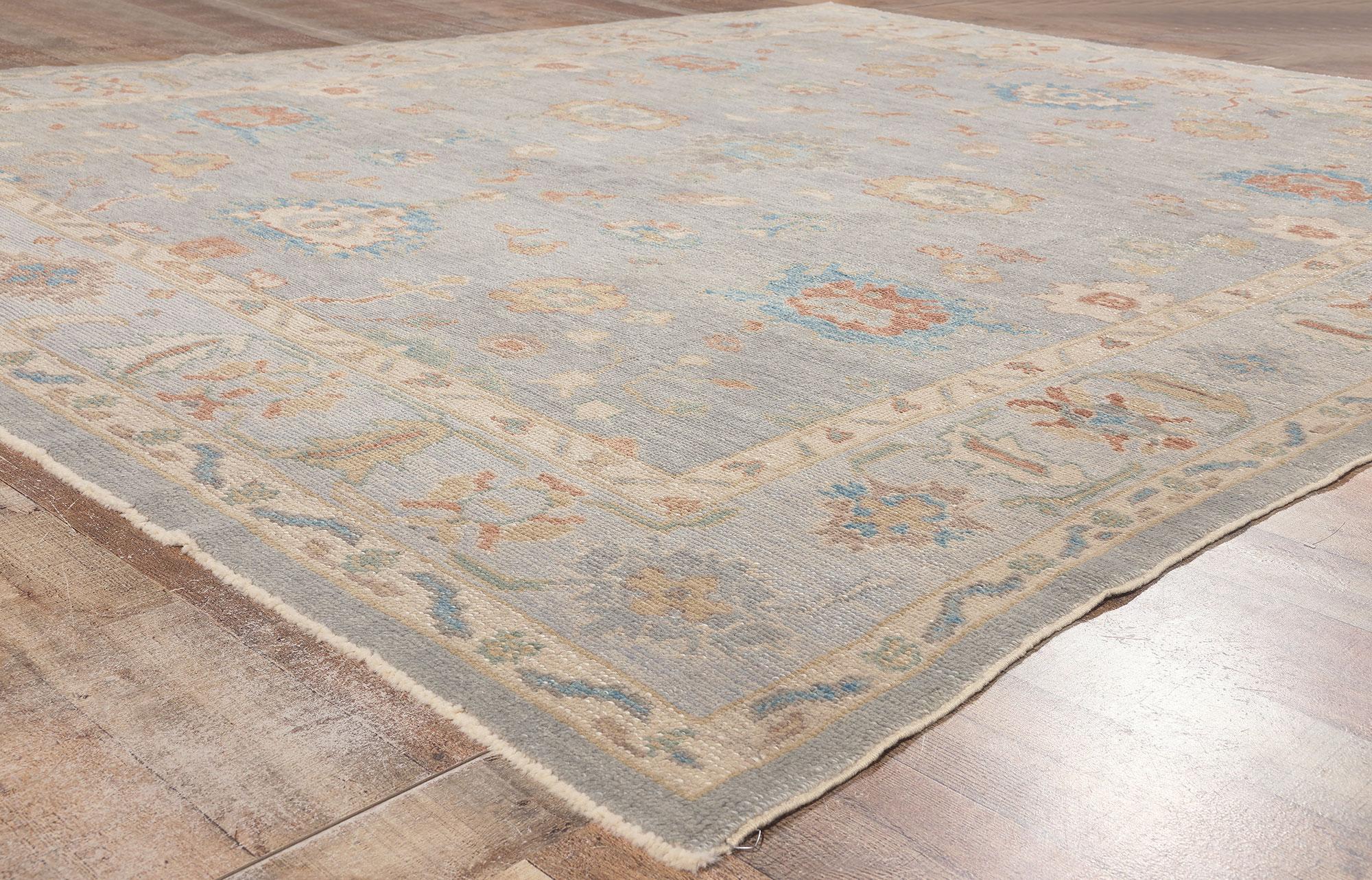 Wool Modern Oushak Turkish Rug, Quiet Sophistication Meets Vintage Charm For Sale