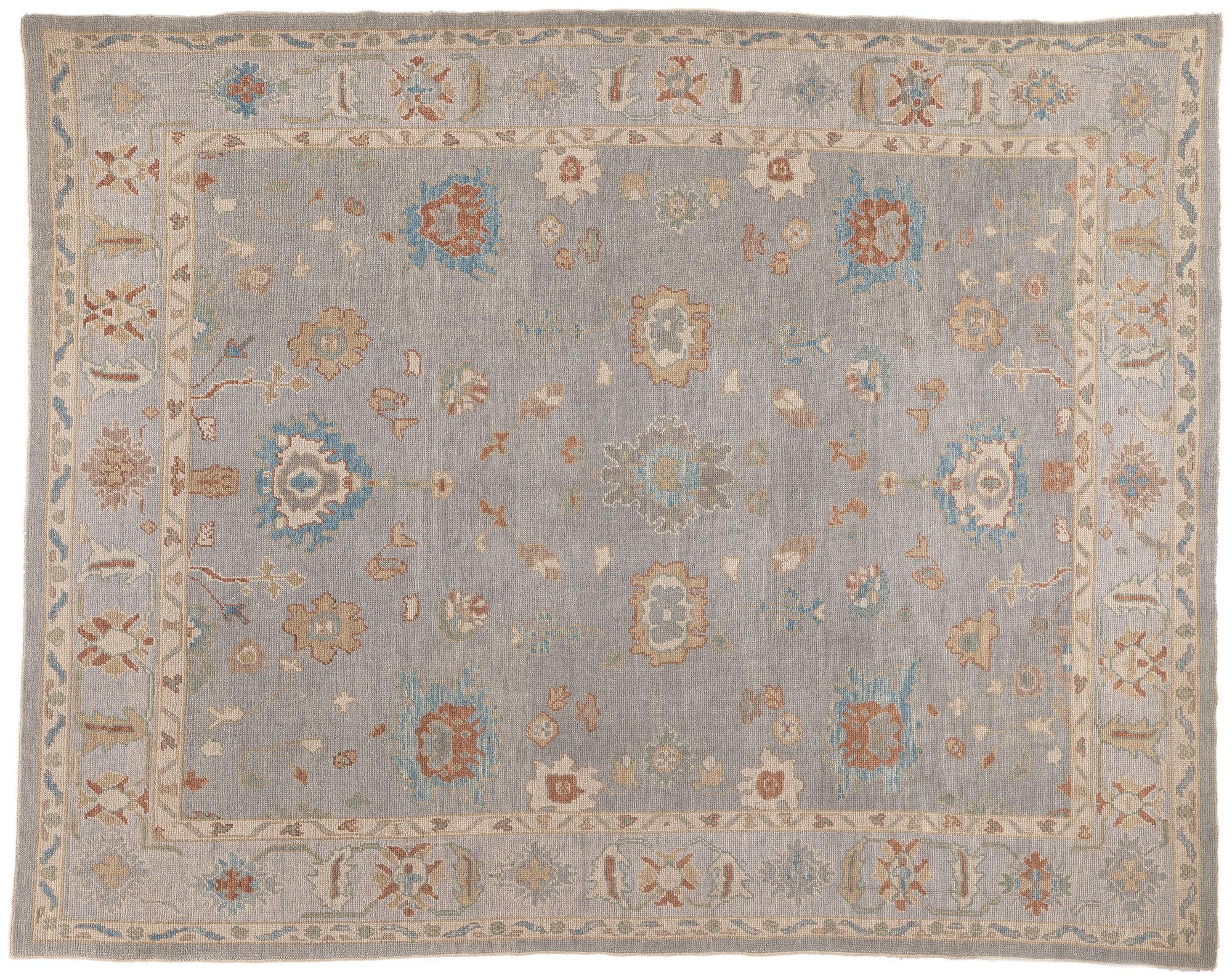 Modern Oushak Turkish Rug, Quiet Sophistication Meets Vintage Charm For Sale 3